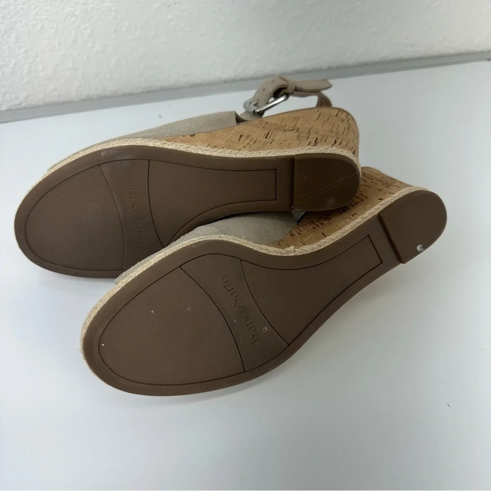 Franco Sarto Julien suede wedge Sandal Taupe Espadrilles 9.5 casual boho western